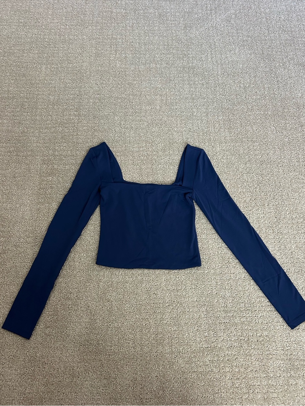 Aritzia Babaton Navy Square Neck Long Sleeve Crop Top Size XS